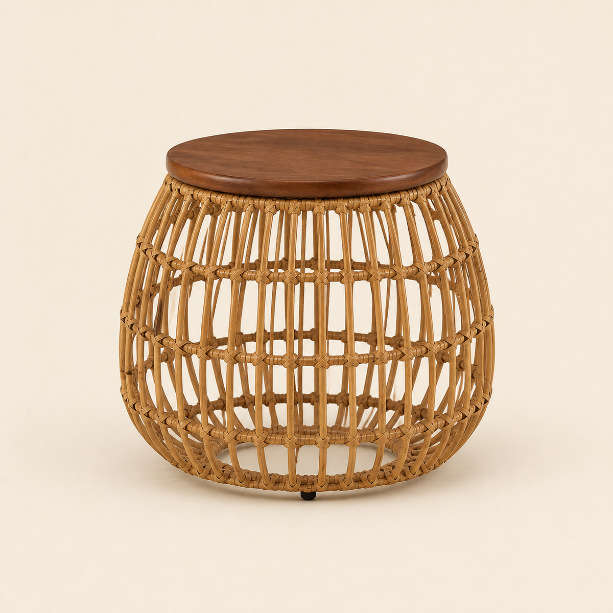 Enderly Rattan Side Table with Wood Top, Natural