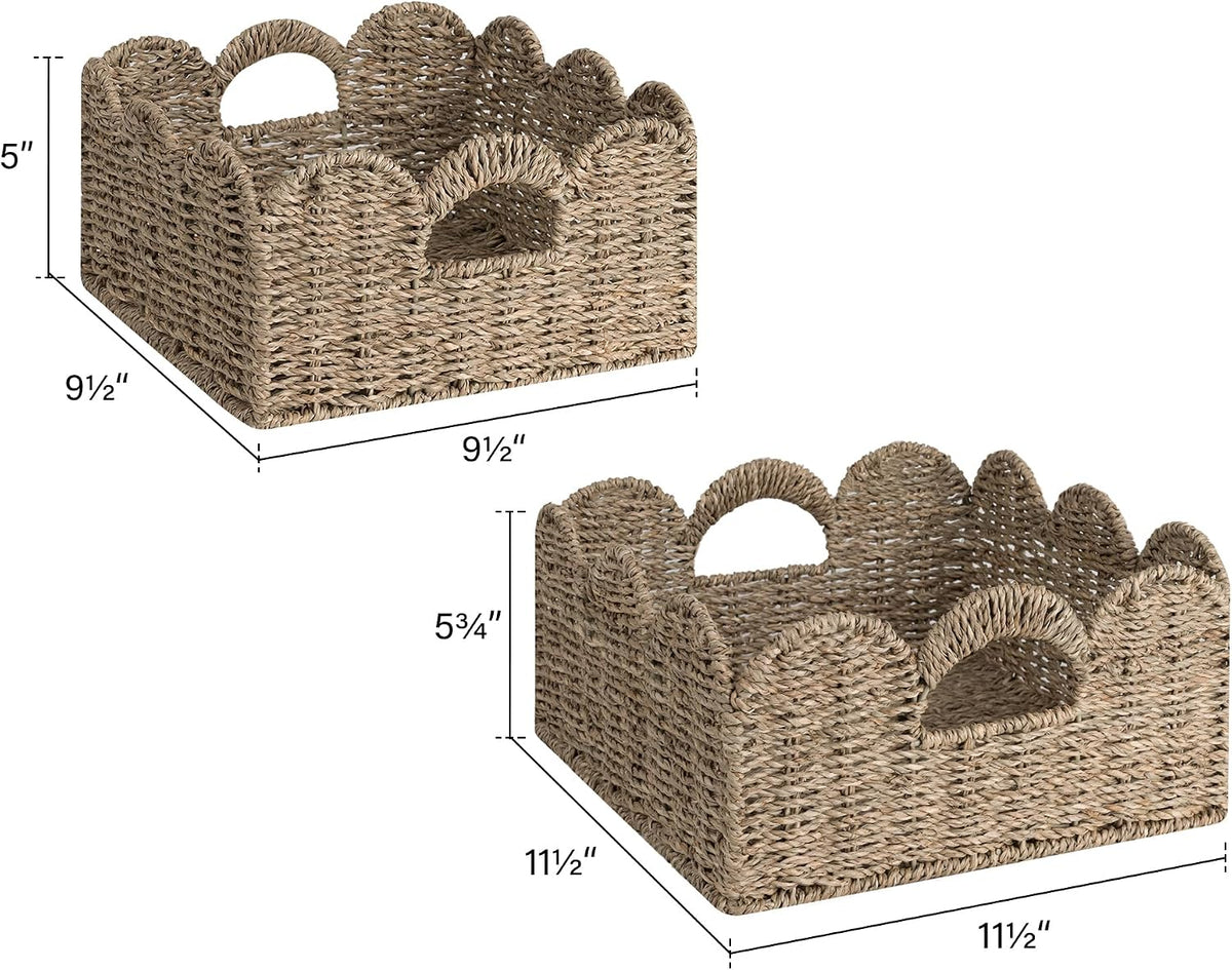 Scalloped Basket, Wicker Storage Basket with Lid for Room Décor, Scalloped Wicker Basket, Nursery Basket with Handles