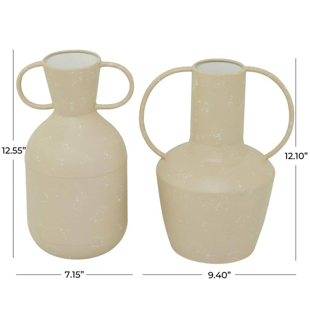Beige Metal Decorative Vase with Handles (Set of 2)