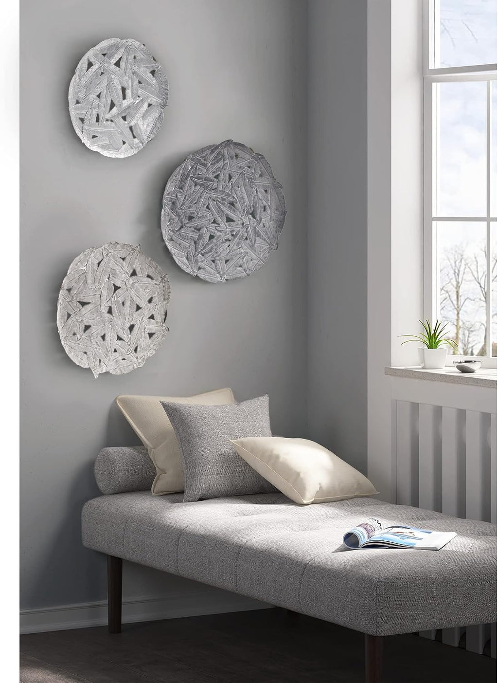 Wall Art Living Room Metal Decor - Home Accent Modern Kitchen Dining Decoration, Ready to Hang Panel for Bedroom, Multi-Sizes, Rossi Grey 3 Piece