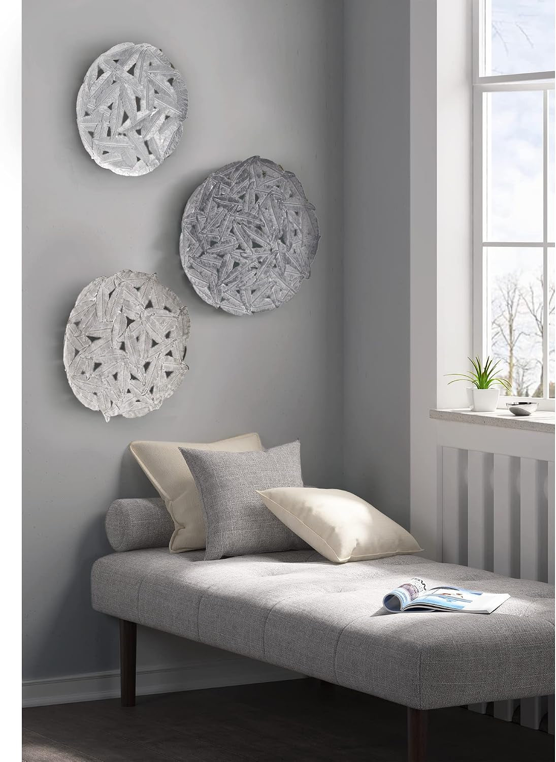 Wall Art Living Room Metal Decor - Home Accent Modern Kitchen Dining Decoration, Ready to Hang Panel for Bedroom, Multi-Sizes, Rossi Grey 3 Piece