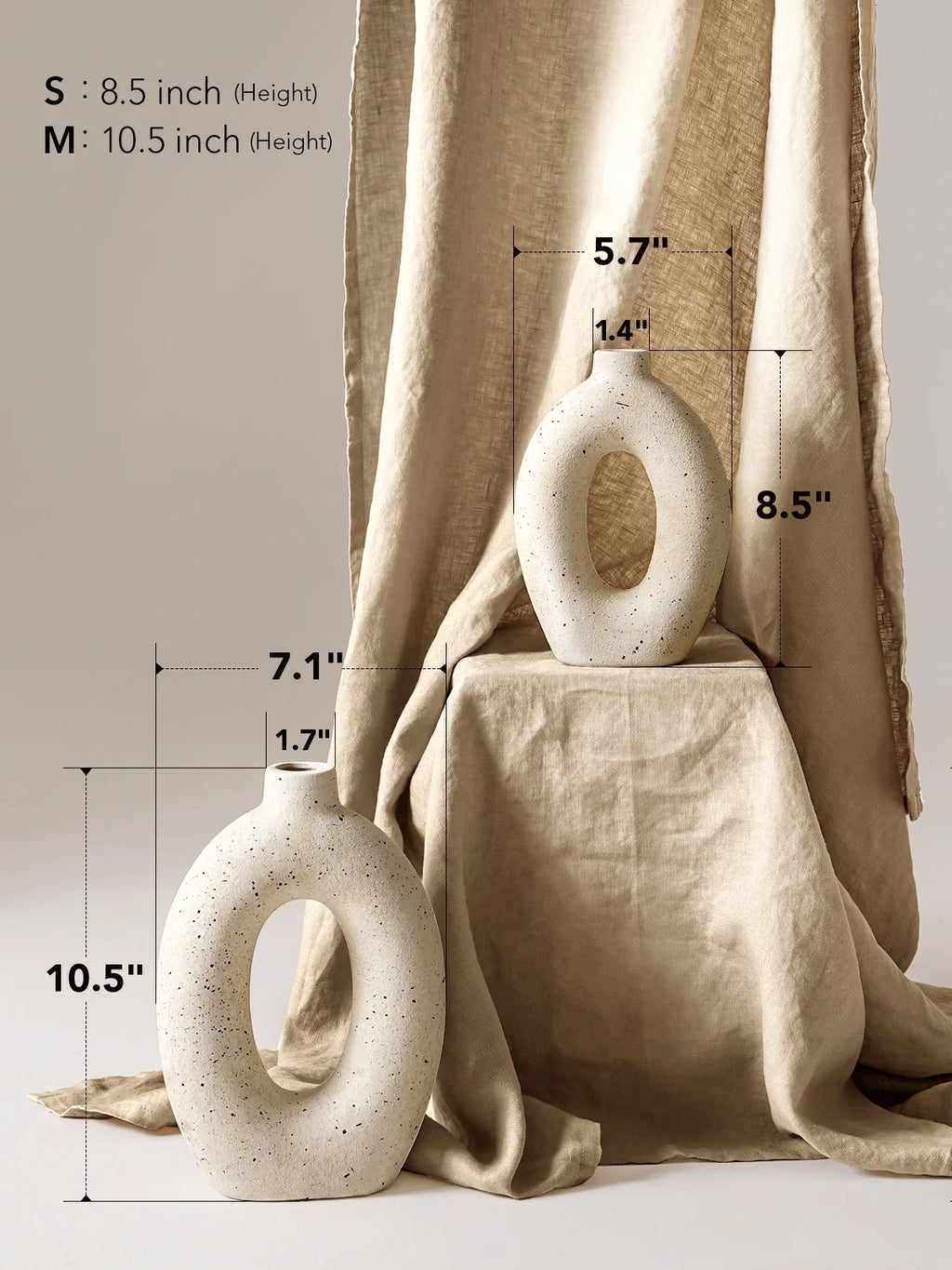 LE TAUCI 10.5" & 8.5" Ceramic Vases, Set of 2 White Ring Donut Vase, Modern Neutral Farmhouse Vase for Home Decor, Flower Vase for Table Centerpiece, Living Room, Shelf & Entryway