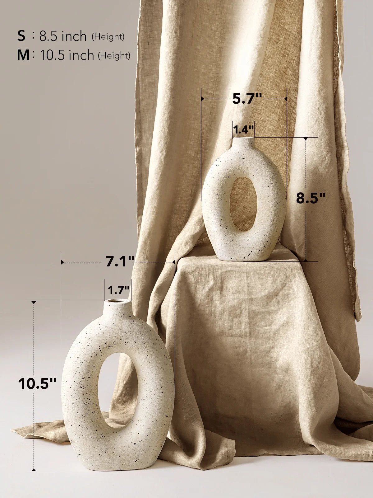 LE TAUCI 10.5" & 8.5" Ceramic Vases, Set of 2 White Ring Donut Vase, Modern Neutral Farmhouse Vase for Home Decor, Flower Vase for Table Centerpiece, Living Room, Shelf & Entryway
