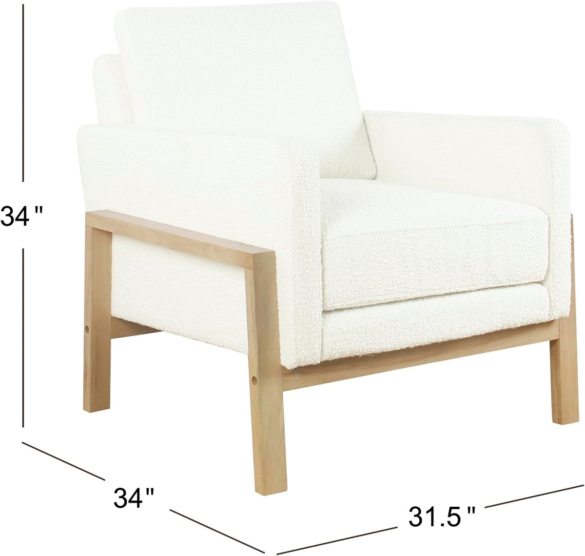 Cream Bouclé Accent Chair with Natural Wood Frame