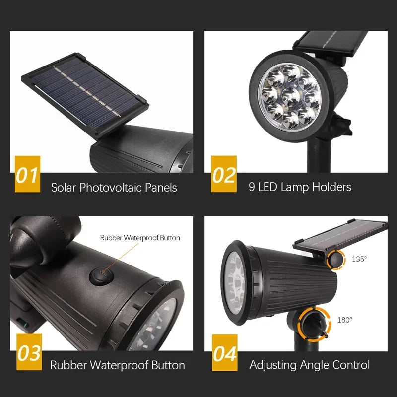 Adjustable RGB Solar Landscape Spotlights, 9 LED