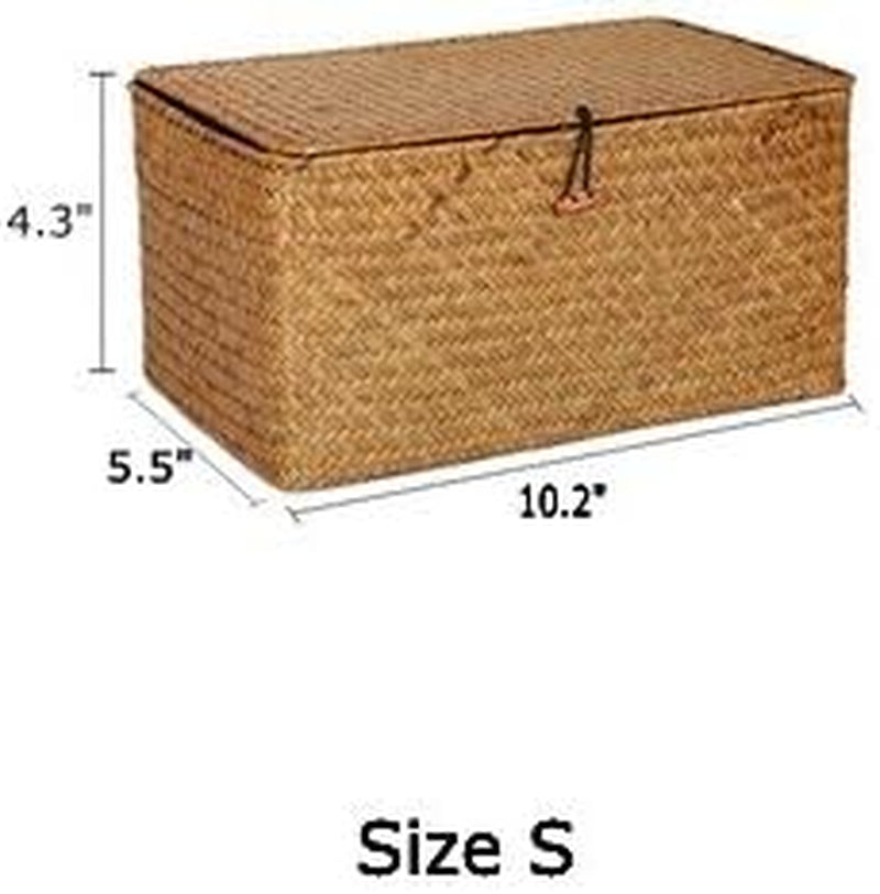 Woven Wicker Storage Bins with Lid, Seagrass Basket for Shelf Organizer, Extra Large, Set of 3