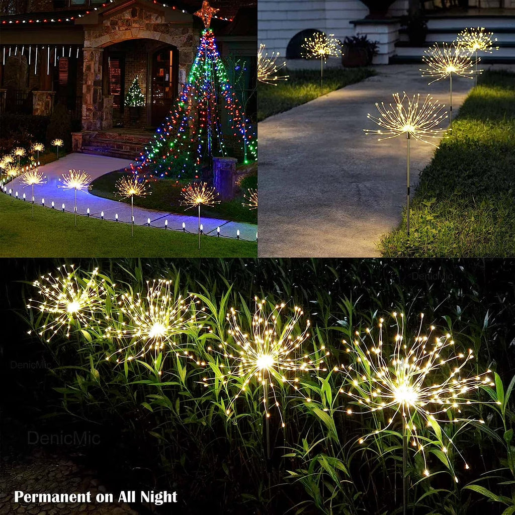 Solar Firework Garden Lights, 4-Pack, 120 LEDs Each, Warm White