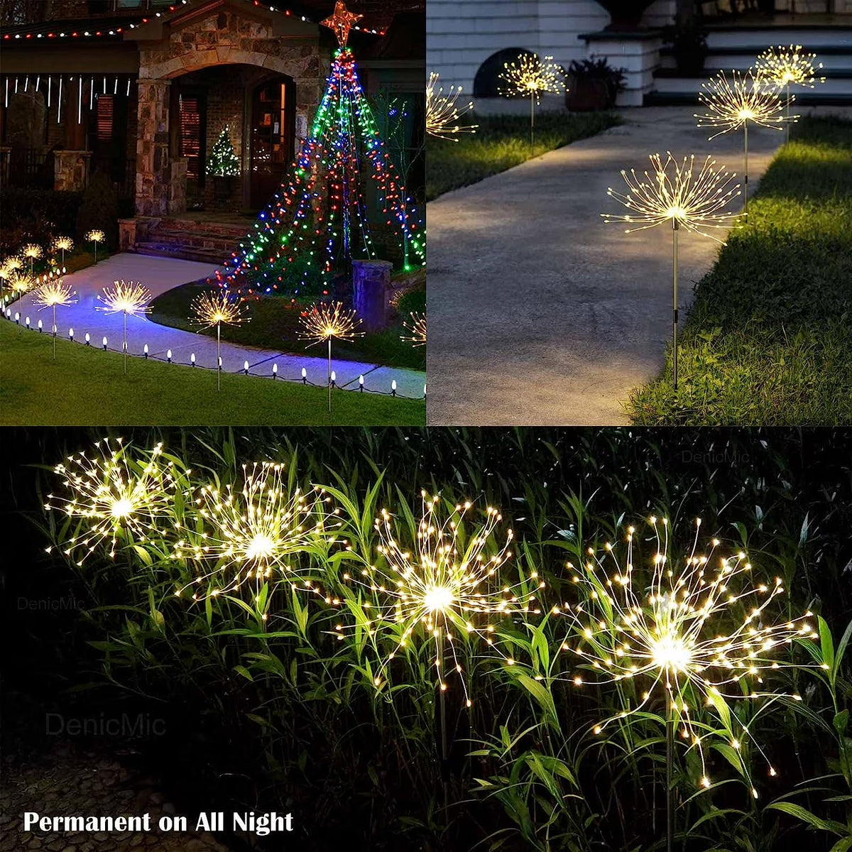 Solar Firework Garden Lights, 4-Pack, 120 LEDs Each, Warm White