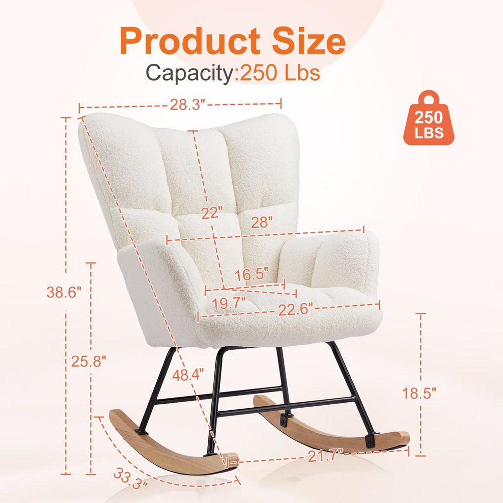 Beige Teddy Upholstered High-Back Rocking Chair