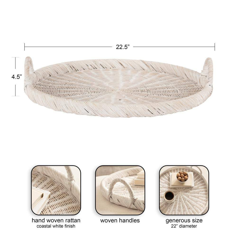 Cormont White round 22 In. Rattan Decorative Tray
