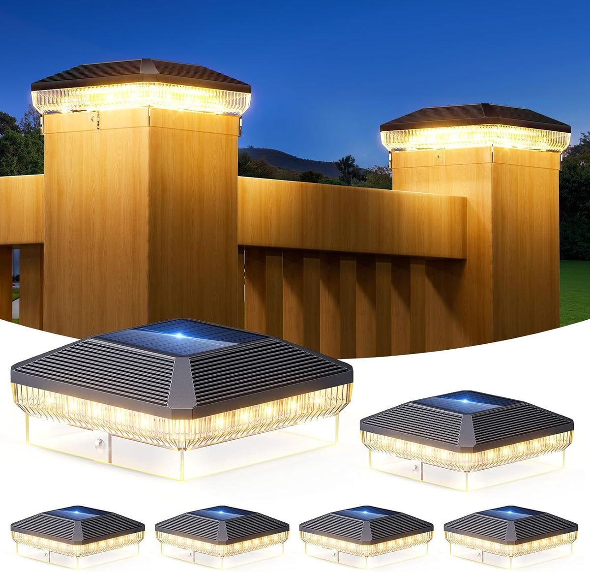 6-Pack Solar Fence Post Cap Lights, 3 Lighting Modes