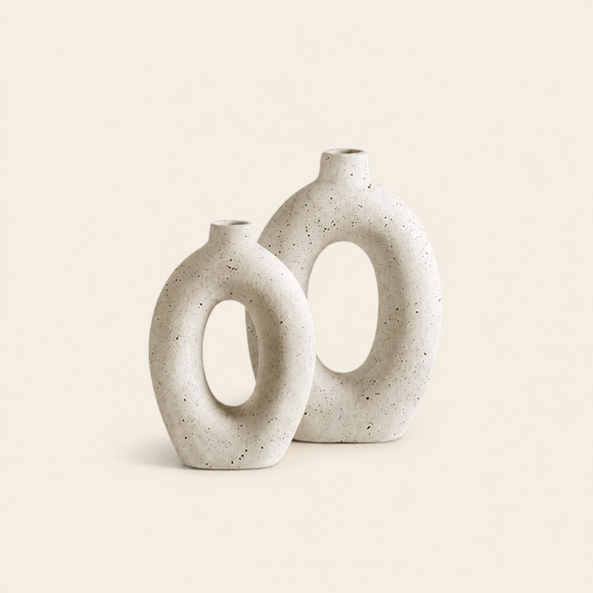 Set of 2 White Ceramic Donut Vases, 10.5 & 8.5-Inch
