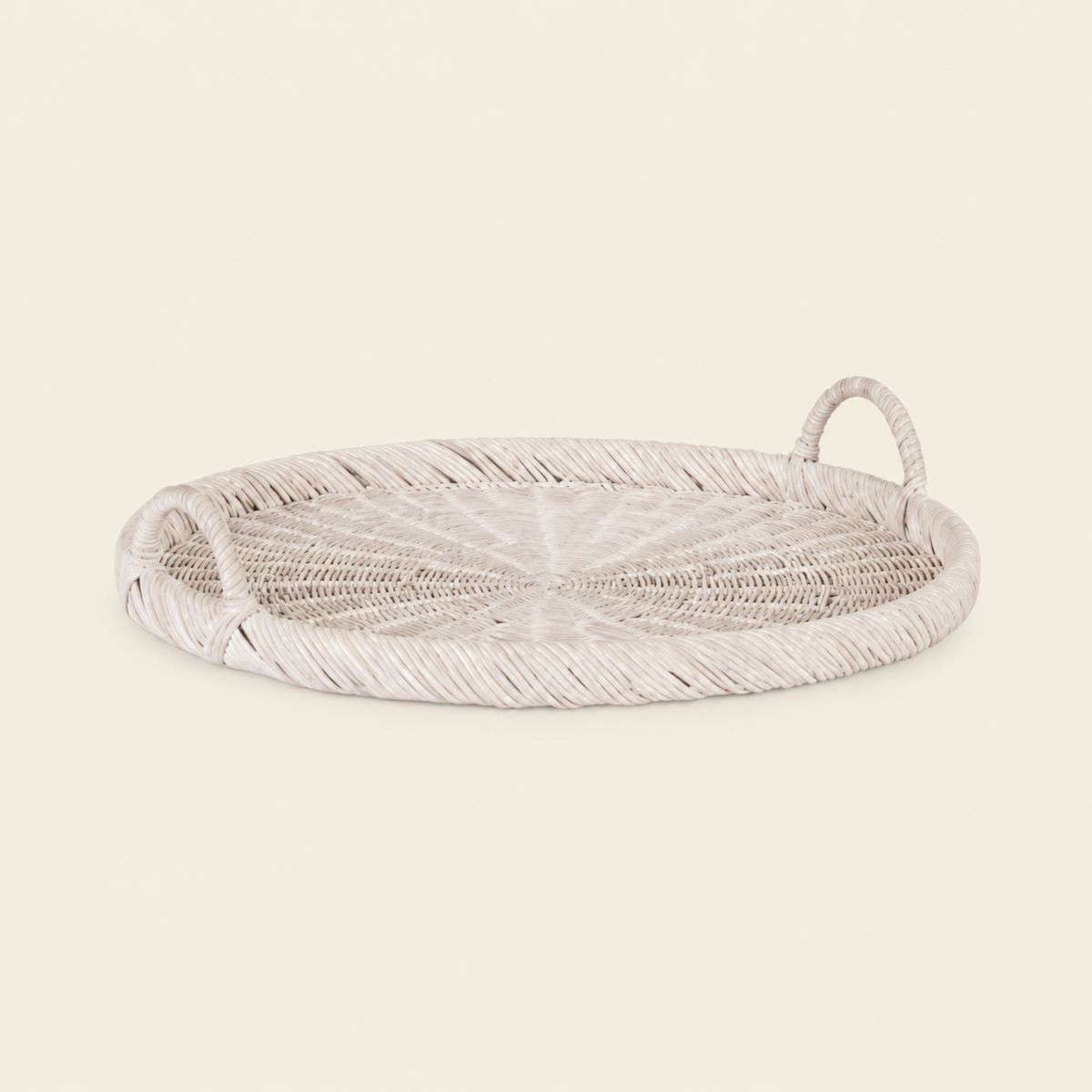 22-Inch White Round Rattan Decorative Tray