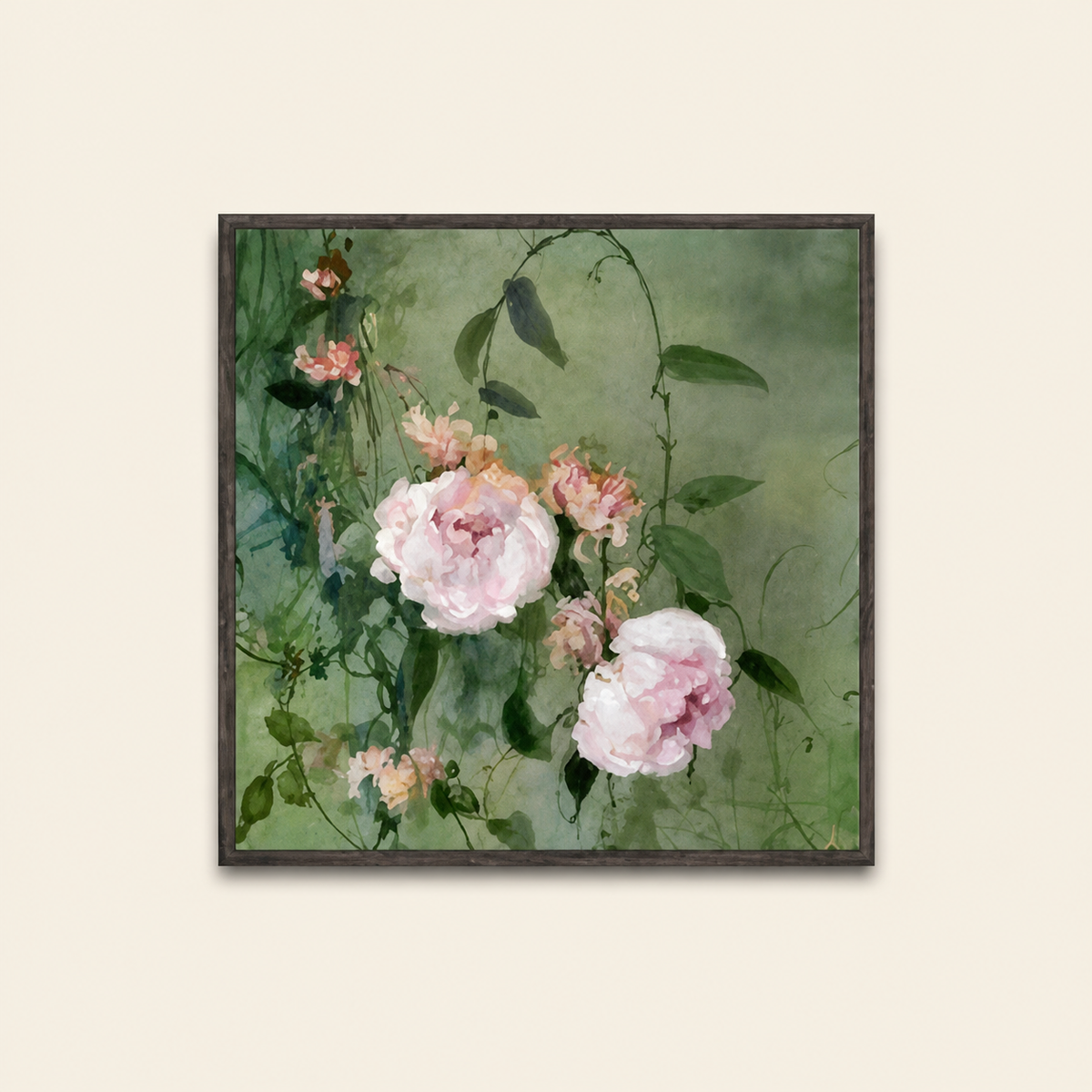 24-Inch Framed Chinoiserie Peony Floral Wall Art