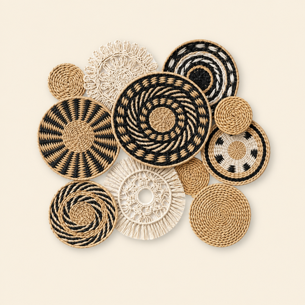 11-Piece Handwoven Boho Wall Basket Set
