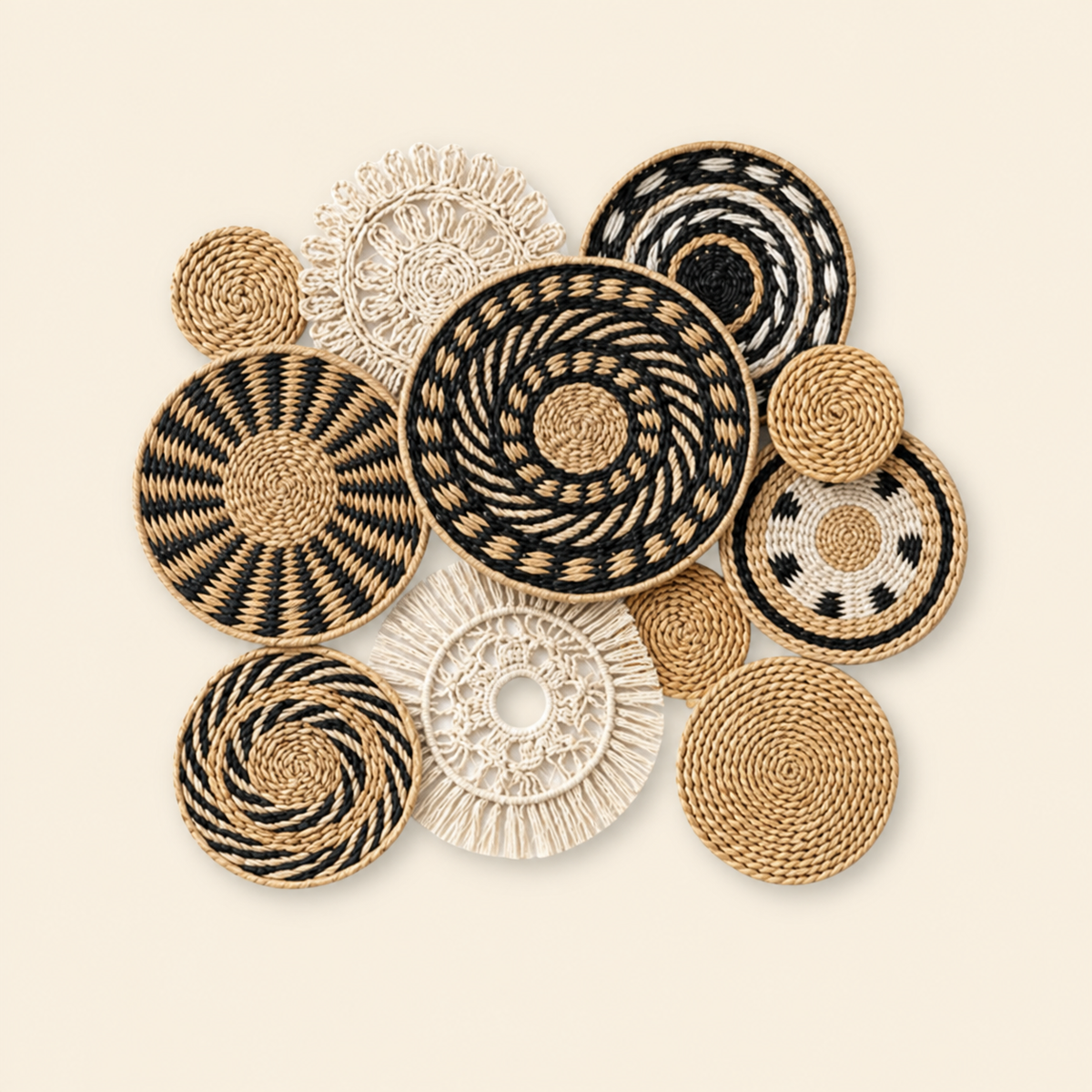 11-Piece Handwoven Boho Wall Basket Set