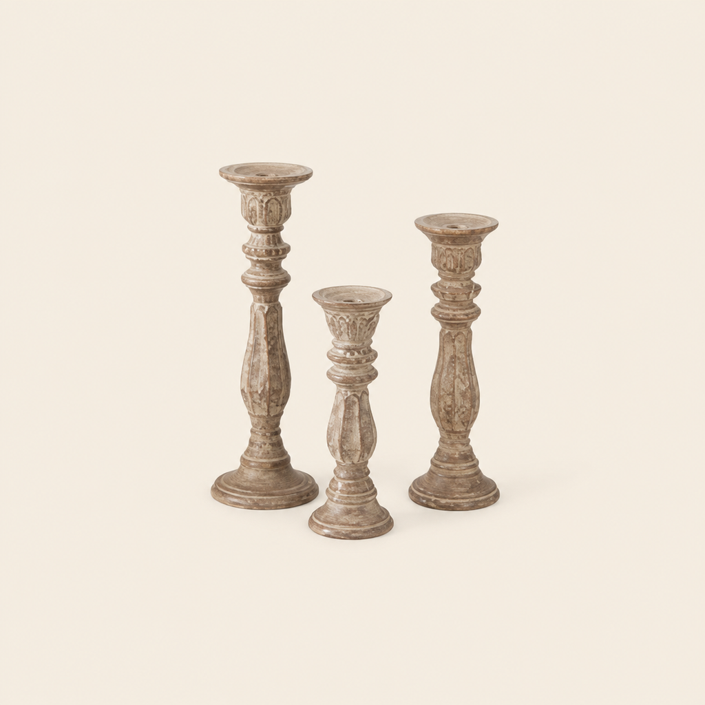 Set of 3 Mango Wood Candle Holders