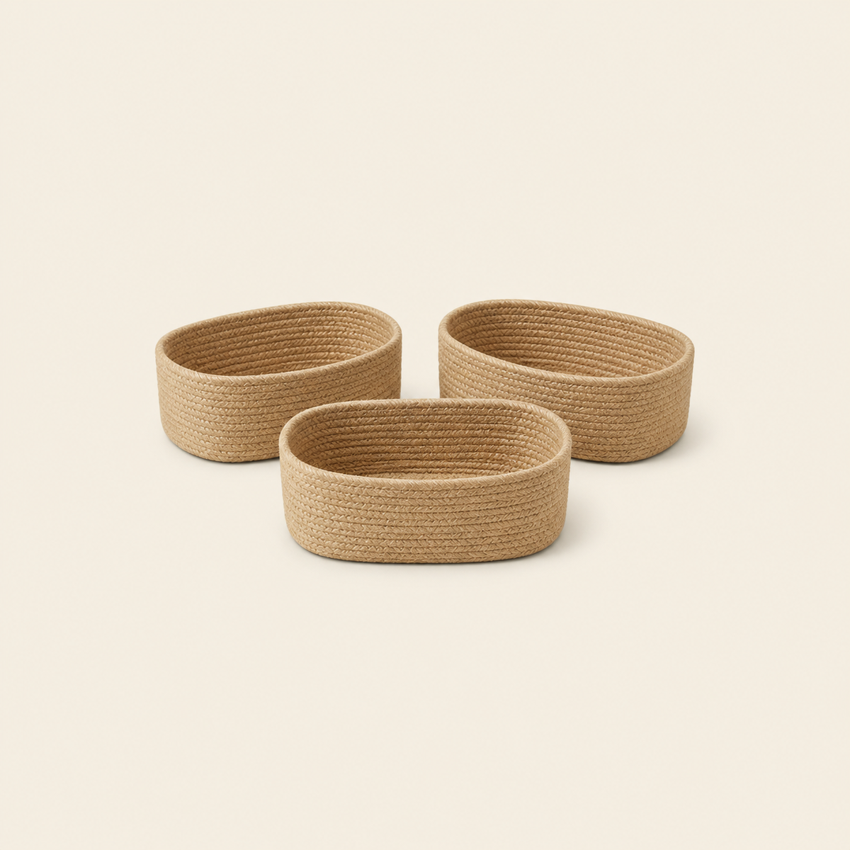 Set of 3 Natural Jute Rope Storage Baskets