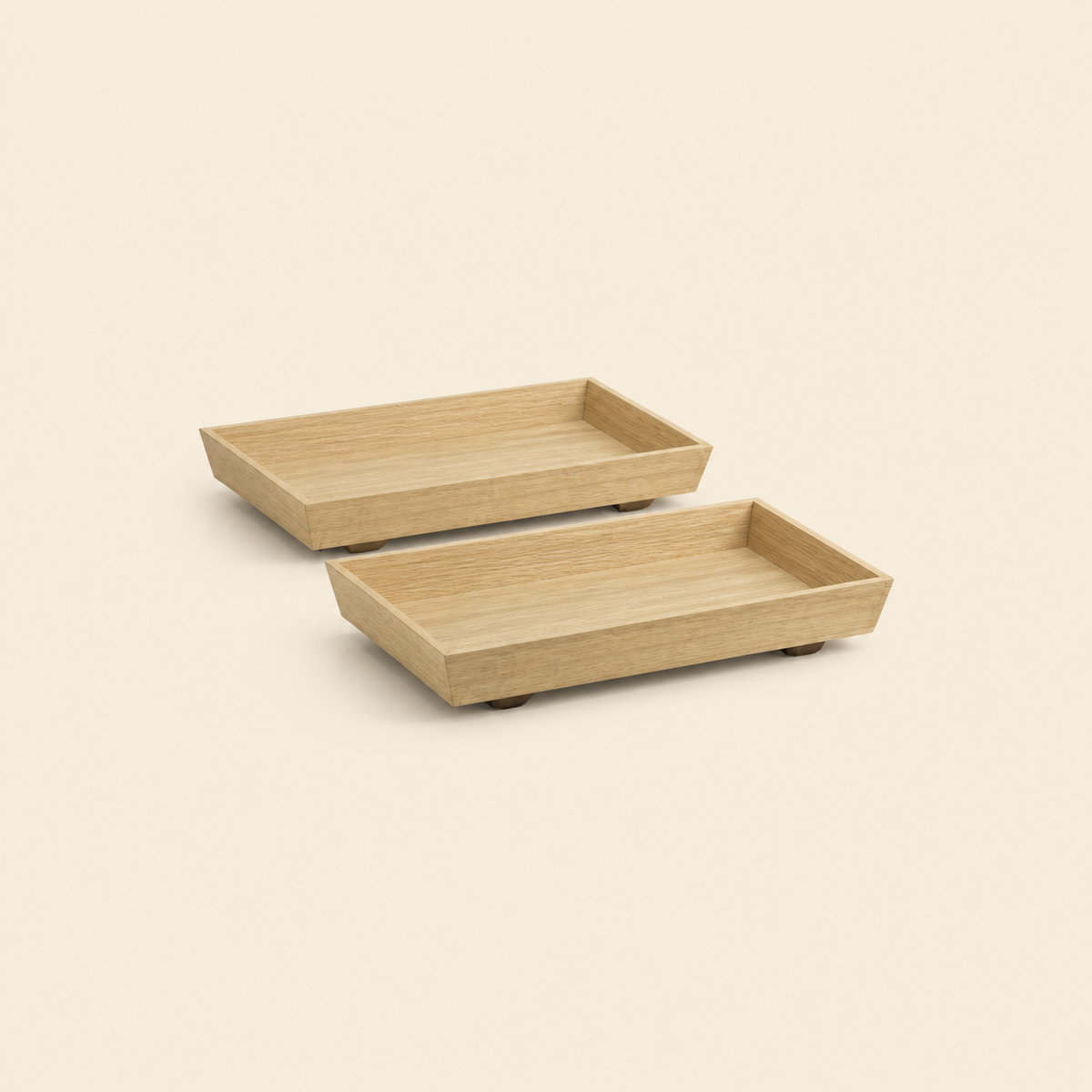 Set of 2 Oak Wood Trays, 12 x 16-Inch