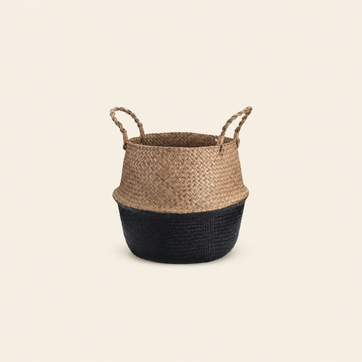 Natural Seagrass Storage Basket, Black, 7 x 8-Inch