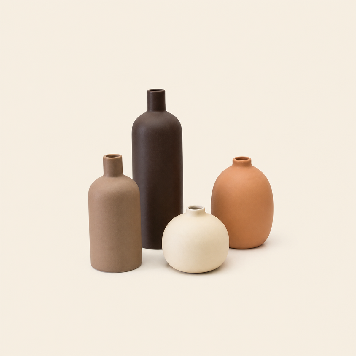 Set of 4 Neutral Ceramic Flower Vases