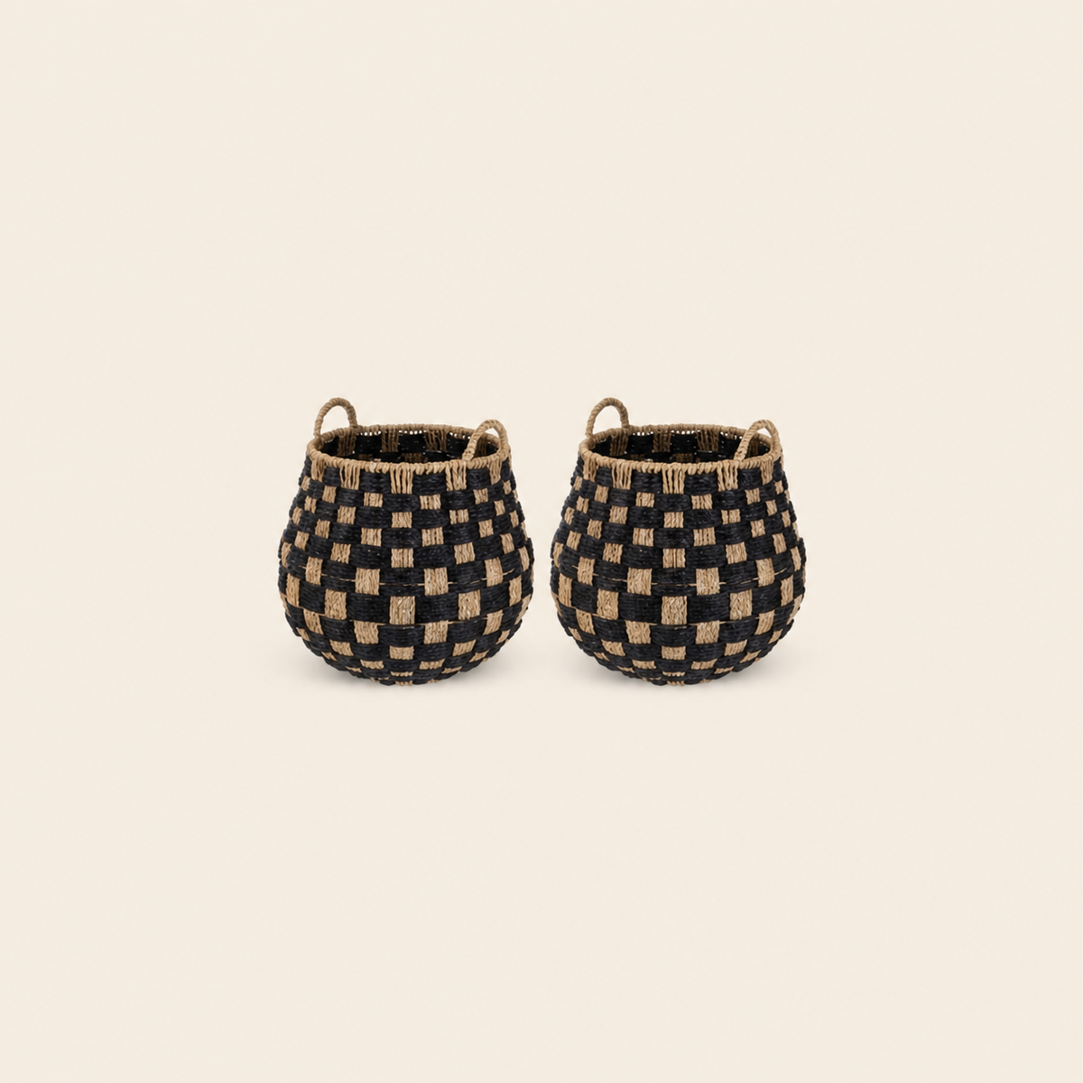 Set of 2 Black and Natural Seagrass Storage Baskets