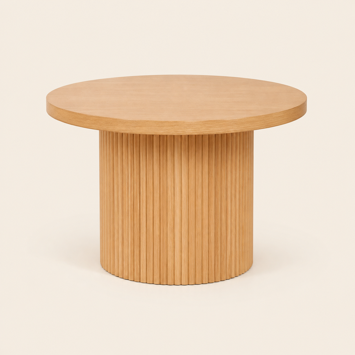 Natural Oak Fluted Pedestal Coffee Table, 23.6-Inch