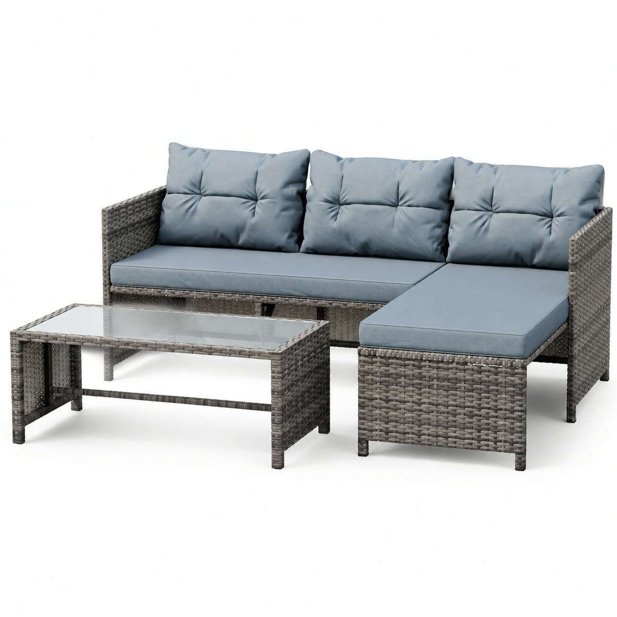 3-Piece All-Weather Wicker Patio Conversation Set with Cushions