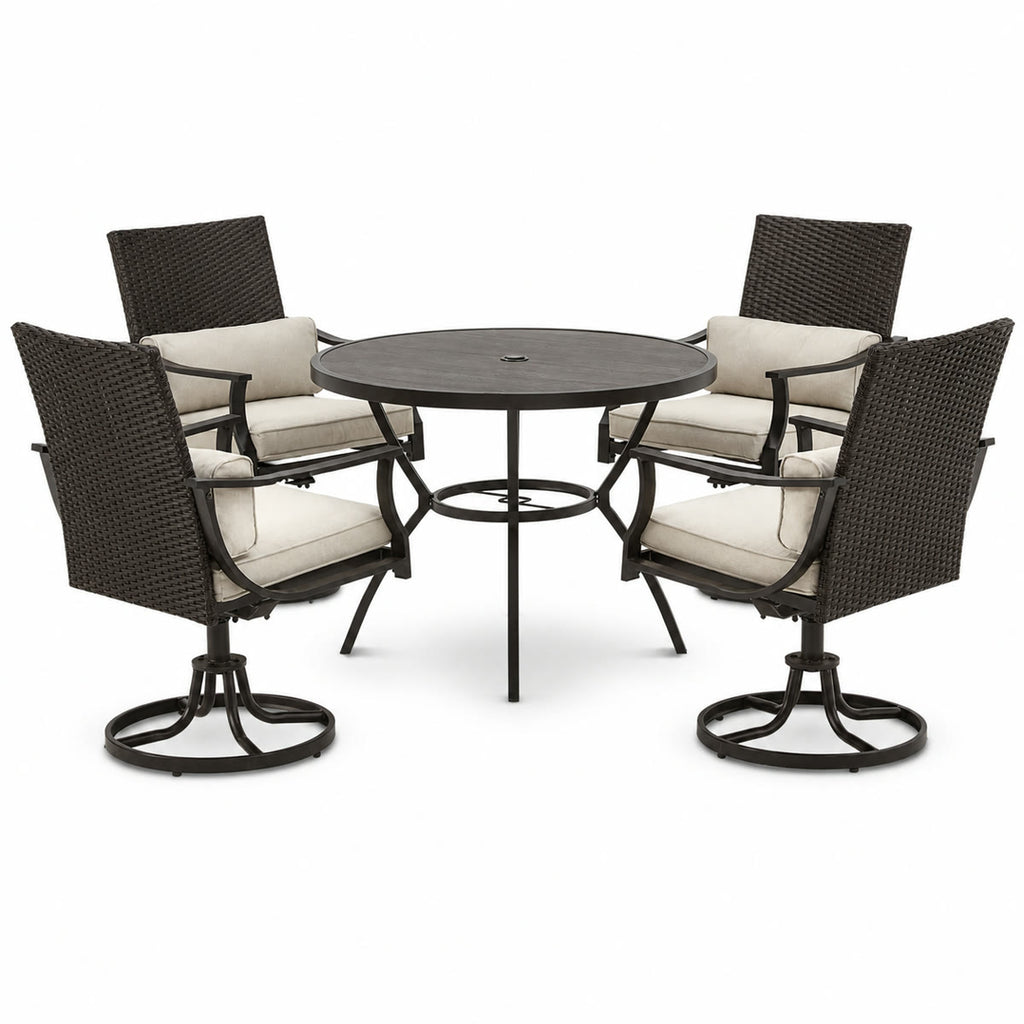 5-Piece Metal Patio Dining Set with Swivel Chairs