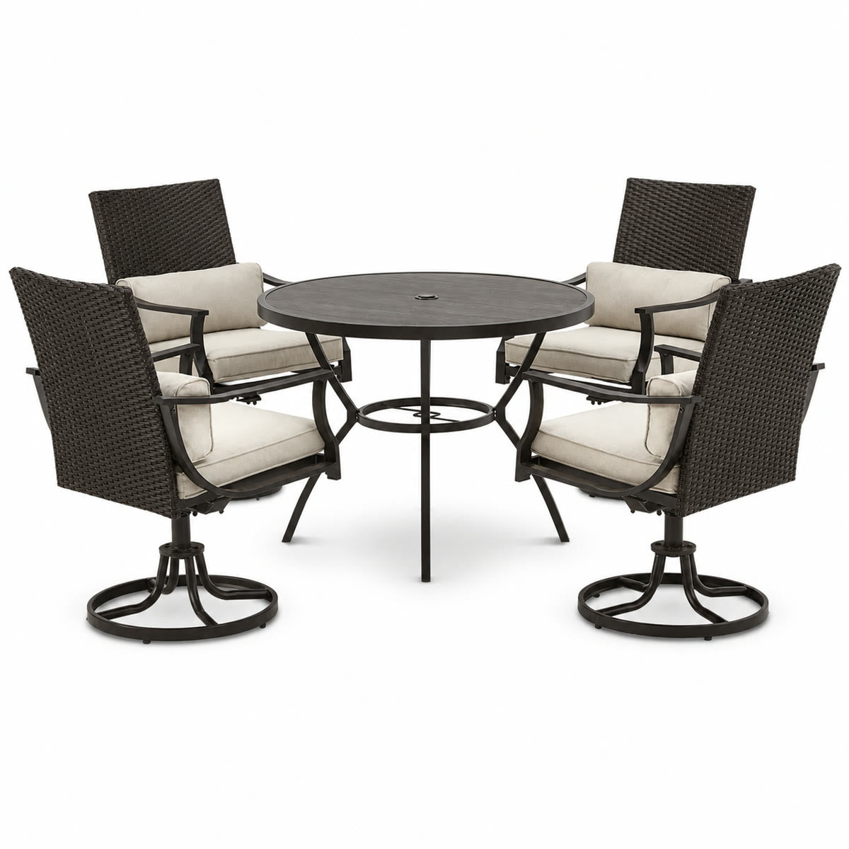 5-Piece Metal Patio Dining Set with Swivel Chairs